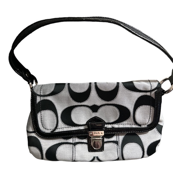 NWOT coach gray and black canvas bag with beautiful purple silk inside new - Picture 1 of 8
